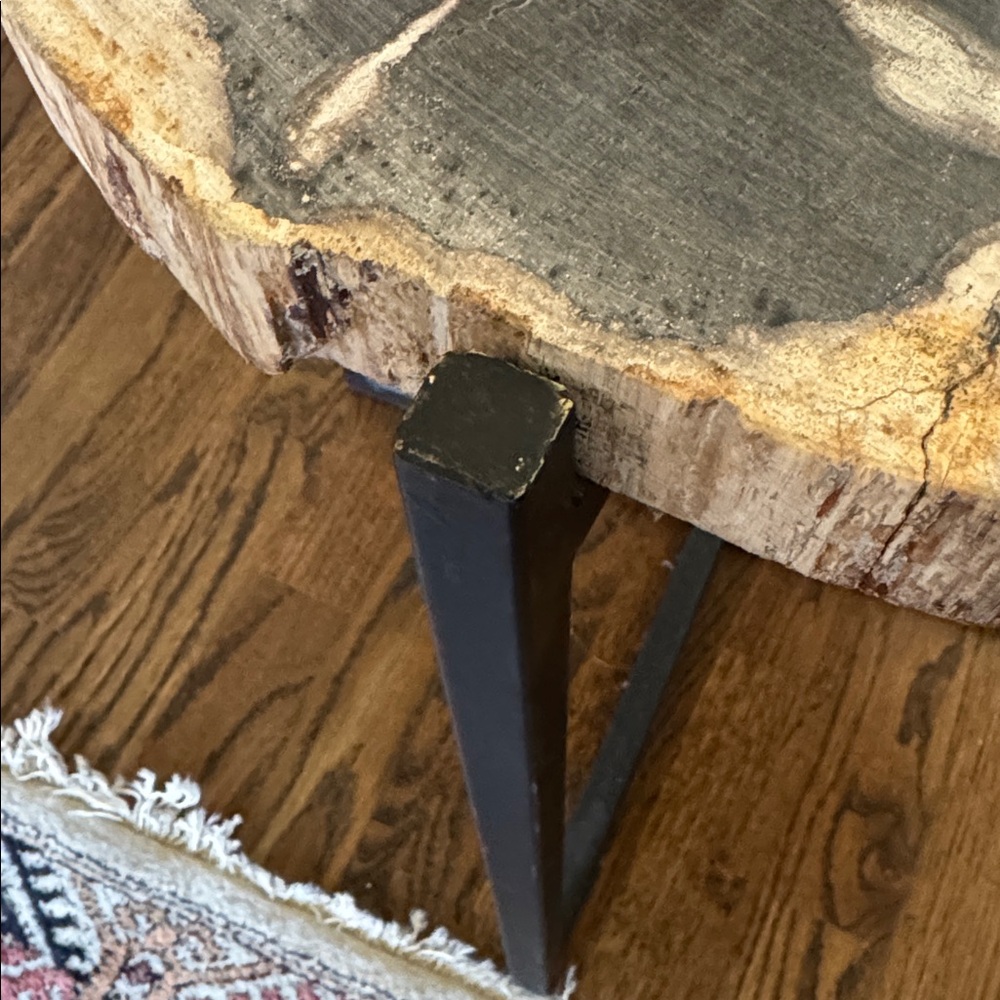 Black and Brown Petrified Wood Side Table - Picture 4 of 4